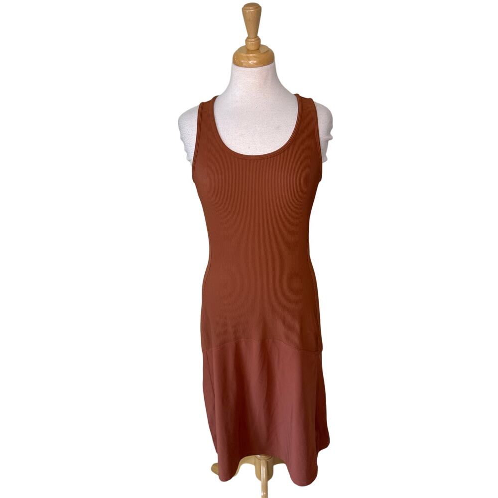 ATHLETA Ribbed Crew Neck Midi Dress Copper Size SMALL S/659321-02